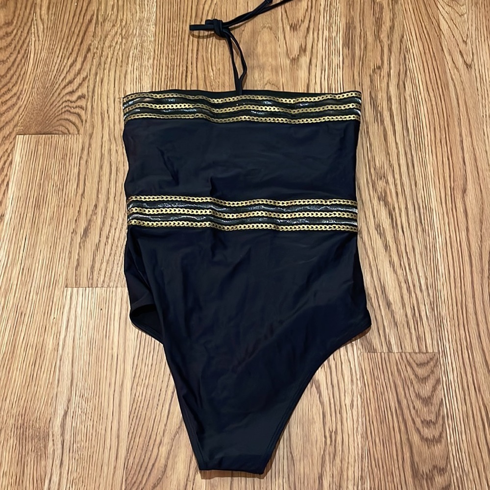𝅺SHEIN one piece black w/gold accents. NEW.           Size Medium. - Picture 3 of 4